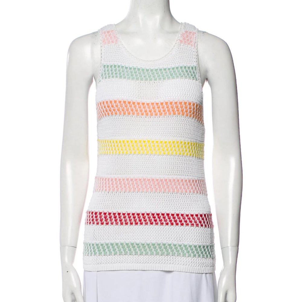 Alice+Olivia Womens Striped Crochet Knit Scoop Neck Tank Top EXTRA SMALL